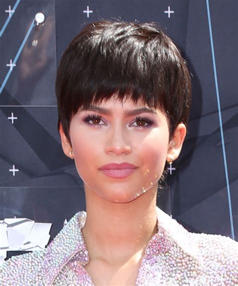 But her hair was already long and curly. Zendaya Coleman Layered Chocolate Brunette Pixie Cut with ...