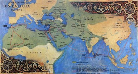 The Journeys Of Ibn Battuta Map I Think Map Vintage World Maps