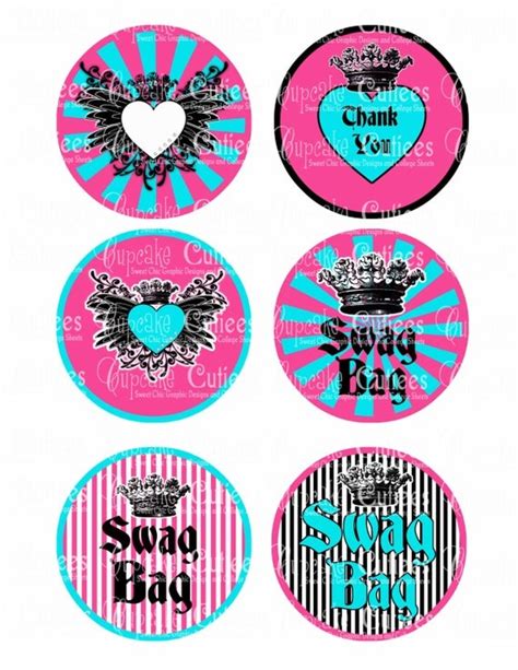 Items Similar To Rock Star Blue Pink Swag Bag Tags Digital Large Round