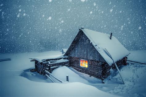 Lights On In Winter Cabin