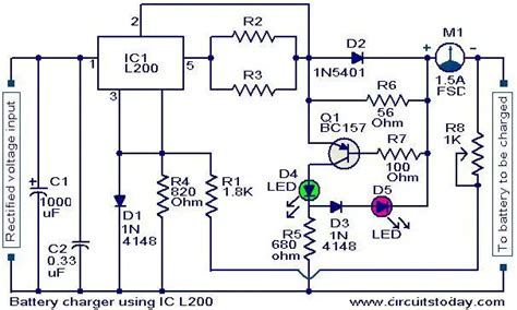 Battery Charger Circuit Using L200 Electronic Circuits And Diagrams