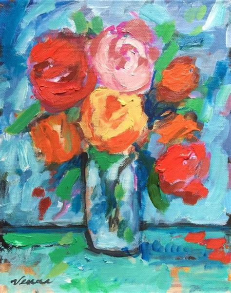 Original Oil Painting Roses Impressionist Flowers Impressionism Still