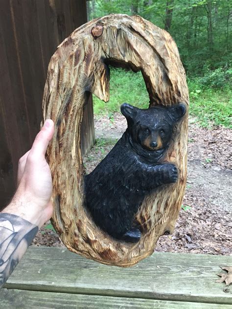 Bear Chainsaw Carving Wood Carving Wall Art Rustic Decor Log Home