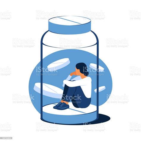 Concept Of Antidepressants Depressed Woman Is Sitting Trapped In A Pill