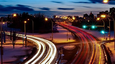 Fond Décran éclairage Public Le Coucher Du Soleil Ville Paysage