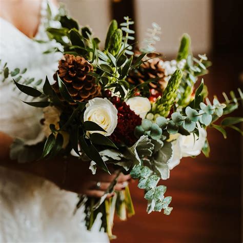 Winter Wedding Bridal Bouquet By Theflowerkitten Pine Cones Spiral