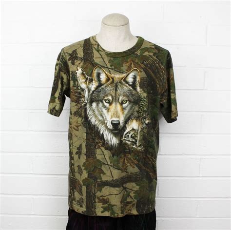 Vintage 90s Wolf Camouflage Shirt Realtree Nature Pattern Etsy