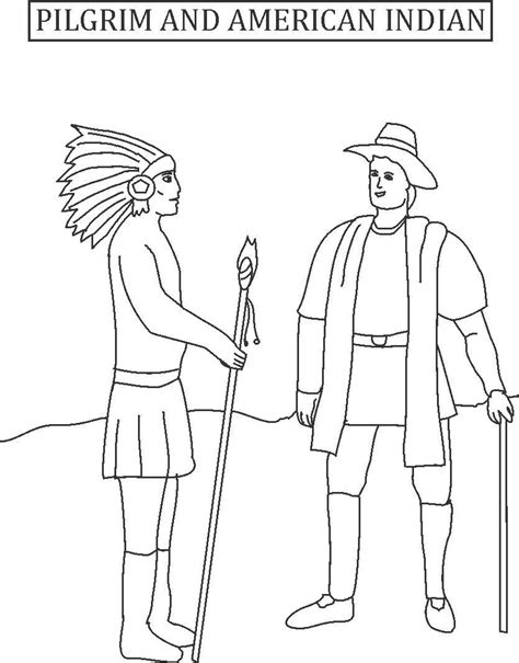 Pilgrims And Indians First Thanksgiving Coloring Pages