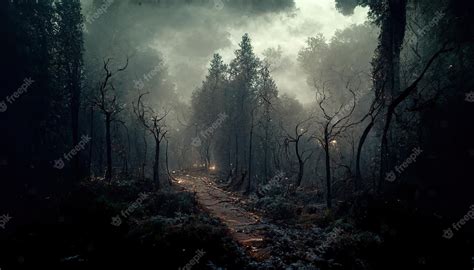 Premium Photo Raster Illustration Of Spooky Empty Road In Dark Scary