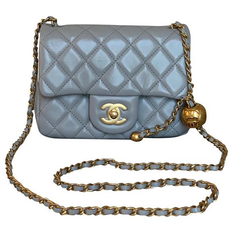 Chanel Runway Light Grey Square Mini Flap Pearl Crush Bag Lambskin Ref