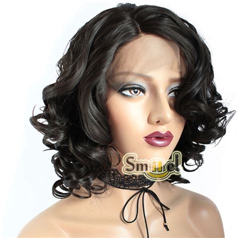 Jet 2 Black Lace Front Wig Synthetic Puffy Hair Wigs Short Bob Curly