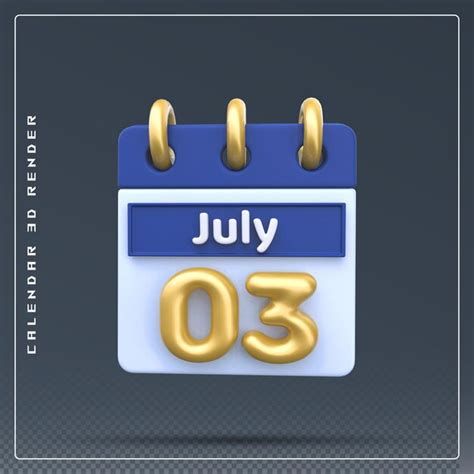 Premium Psd 3rd July Calendar Icon 3d Render
