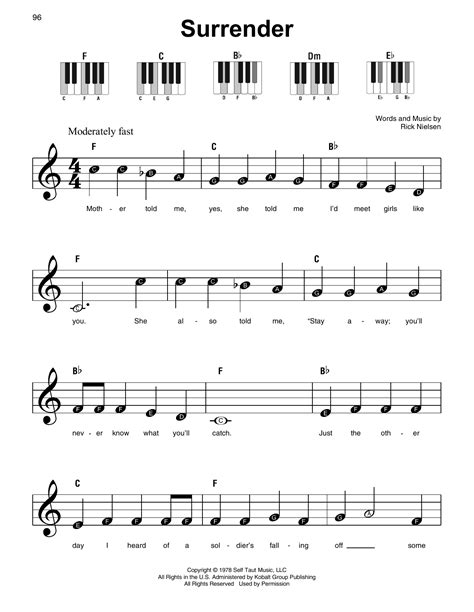 Surrender Sheet Music Cheap Trick Super Easy Piano