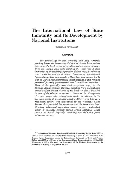 The International Law Of State Immunity And Its Development By National