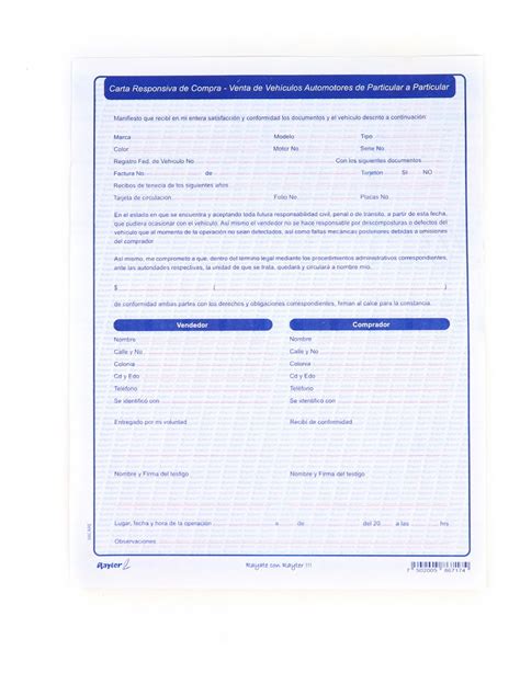 Block Formato Carta Responsiva Compra Venta Vehiculos 150h Papeleria