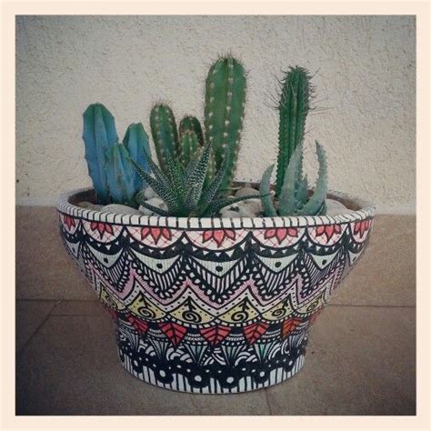 Flower bookey flower film cactus cactus flower pots cacti. clay pot design | Mudpie | Painted flower pots, Clay ...