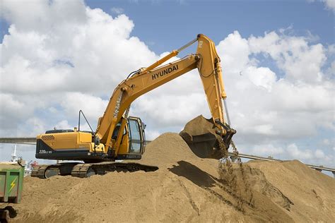 Hd Wallpaper Yellow Hyundai Backhoe On Sand Excavation Power Shovel