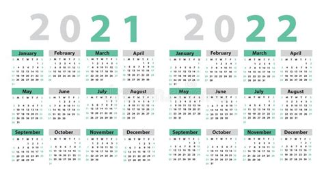 Calendar Set 2021 2022 2023 2024 Starting From Sunday Vector Stock