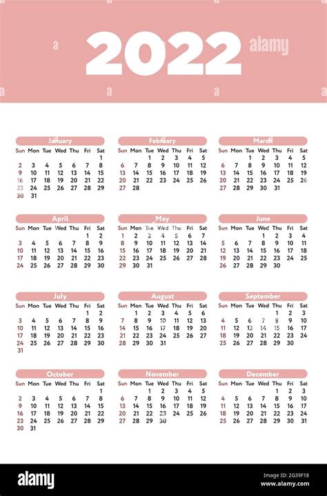 Desain Kalender 2022 Simple 2022 Year Calendar Royalty Free Vector Images