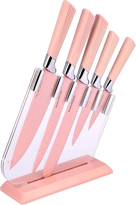 Chuyiren Pink Knife Set Of 6 Pink Kitchen Knives Sets With Knife Block