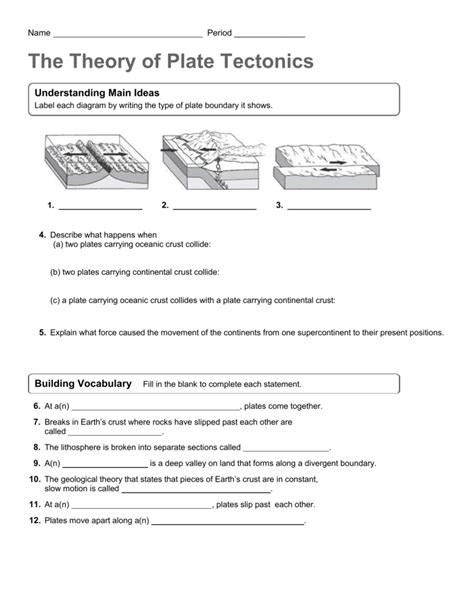 Plate Tectonic Worksheet Answers