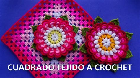 Tutorial de cojín de ganchillo o crochet con la técnica de granny Cuadrado tejido a ganchillo con flor Dalia paso a paso ...