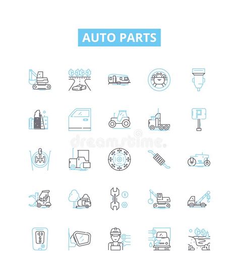 Auto Parts Vector Line Icons Set Car Auto Parts Tires Battery