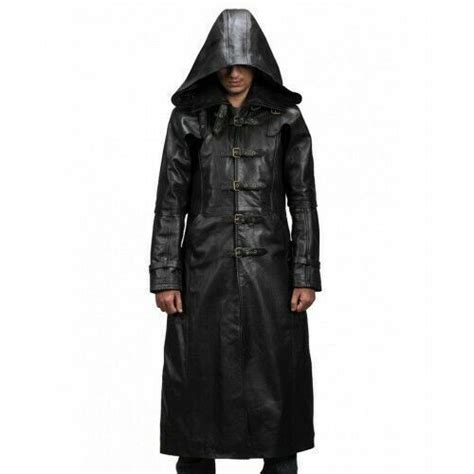 Vampire Duster 2 Black Hooded Gothic Long Trench Coat Leather Trench