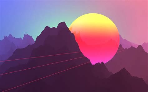 Neon Sunset Mountains 4k