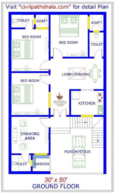 30x50 Indian House Plan 1500 Sqft Home Plan 🏡 30×50 House Design