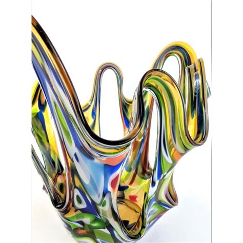 multi colored stretched art glass vase or bowl by jozefina krosno poland chairish