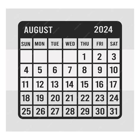 Premium Vector August Calendar 2024 Calendar Svg Monthly Calendar