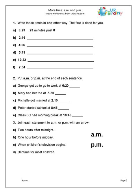 Am And Pm Worksheets