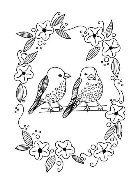 Two Birds In A Floral Wreath Adult Coloring Page Thriftyfun