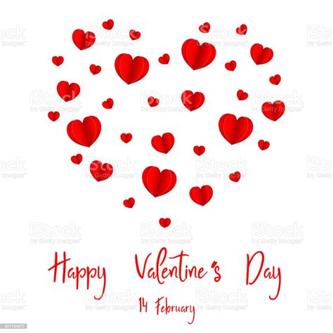 Happy Valentinstag 14 Februar Papierherz Isoliert Auf Weißem