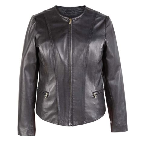 Sophie Womens Black Collarless Leather Jacket