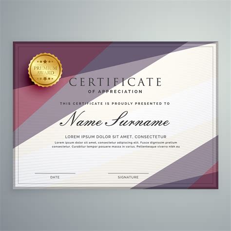 Modern Vector Certificate Template Design With Purple Geometric Shape