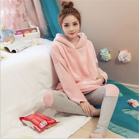 Women Flannel Pajamas Set Winter Warm Coral Velvet Long Sleeve Thick