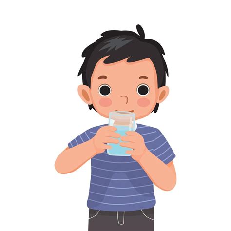 Cute Little Boy Feeling Thirsty Drink A Glass Of Water 12412448 Vector