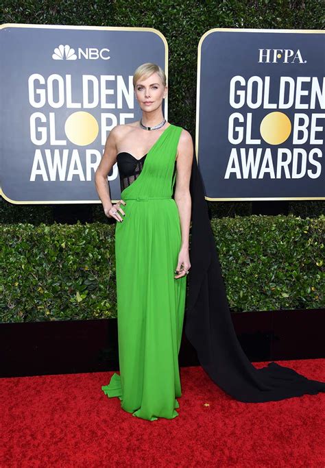 Charlize Theron Goes Bold In Green Christian Dior At The Golden