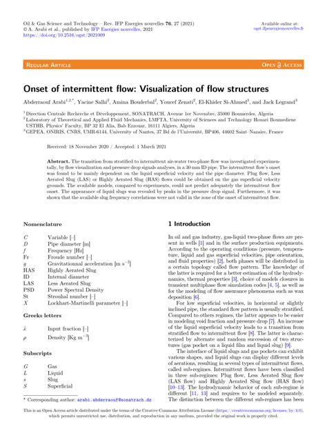Pdf Onset Of Intermittent Flow Visualization Of Flow Structures