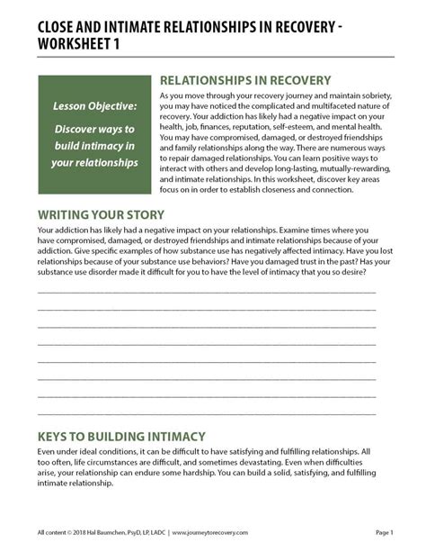Close And Intimate Relationships In Recovery Worksheet 1 Cod Journey To Recovery