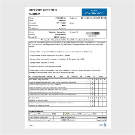 Harness Inspection Form