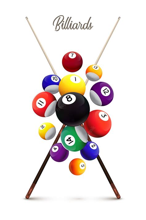 Premium Vector Billiards Poster Template Different Falling Billiard Balls And Two Crossed