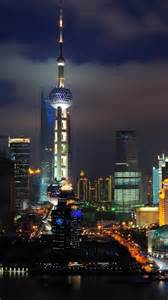 Shanghai Wolkenkratzer Turm Lichter Stadt Nacht China 750x1334
