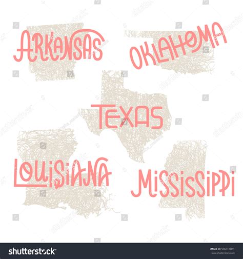 Arkansas Oklahoma Texas Louisiana Mississippi Usa Stock Vector Royalty