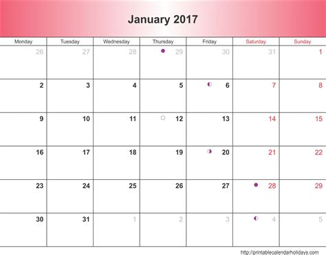 Blank January 2017 Calendar Templates Printable Pdf