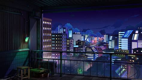 Wallpaper Buildings Anime Cityscape Scenery Night Balcony Stars