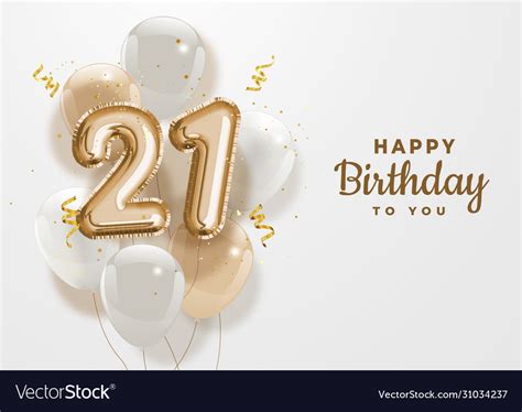 Happy 21th Birthday Gold Foil Balloon Greeting Vector Image