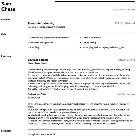 Name surname address mobile no/email. Team Leader Resume Samples | All Experience Levels ...